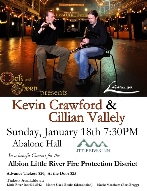 Lunasa's Kevin Crawford and Cilian Vallely perform at Little River Inn January 18th, 2015